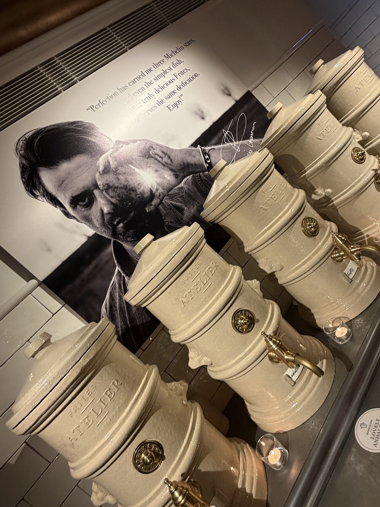 Fresh fries shop sauce pumps